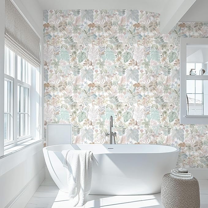 Heroad Tropical Peel and Stick Wallpaper Botanical Stick on Wall Paper 17.3''x196'' Watercolor Floral Contact Paper Removable Self-Adhesive Wallpaper for Bedroom Cabinets Renter Friendly Decor Vinyl - Image 9