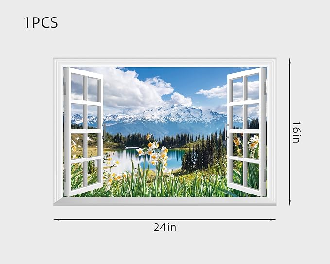 FLFK Fake Window Wall Sticker - Spring Faux Window Wall Mural for Wall Decor, Stick and Peel Wall Decals,24"x16" - Image 2