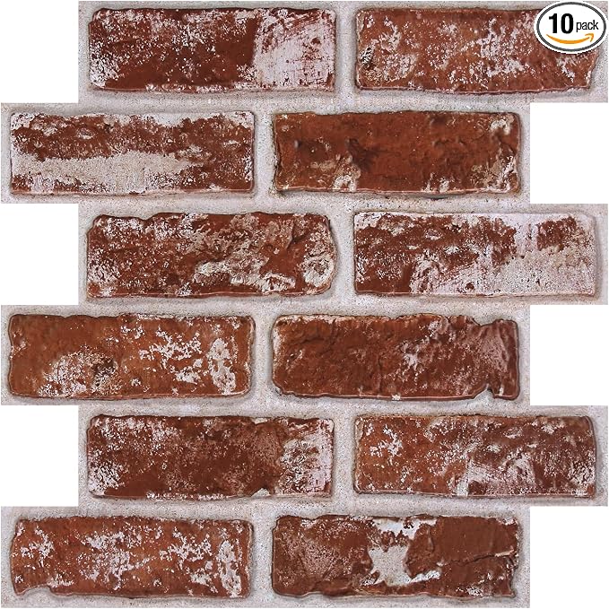 3D Peel and Stick Faux Brick Wall Panels 11.8" x 11.8" 10-Pack | Small Brick-Look Textured Sticker, Thin Lightweight PVC Self Adhesive Wall Tiles for Interior Decor, Cover 9.7 sq ft by SMOOSTIKCDECOR