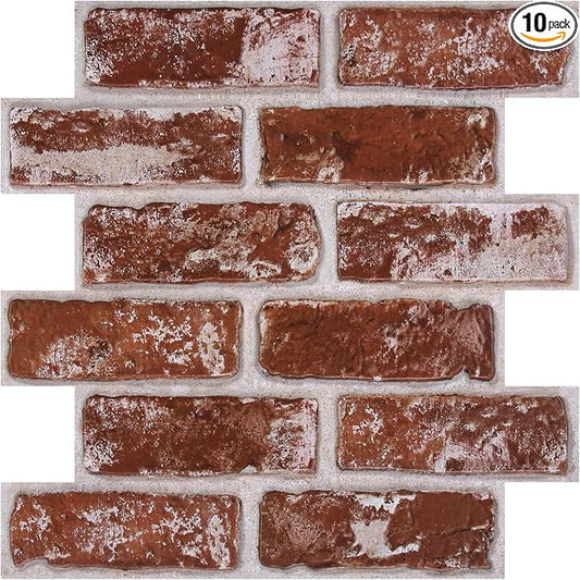 3D Peel and Stick Faux Brick Wall Panels 11.8" x 11.8" 10-Pack | Small Brick-Look Textured Sticker, Thin Lightweight PVC Self Adhesive Wall Tiles for Interior Decor, Cover 9.7 sq ft by SMOOSTIKCDECOR