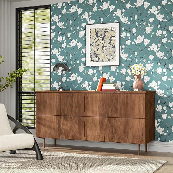 Laatse Vintage Floral Orchid Wallpaper Peel and Stick 17.5" x 118",Blue | Self Adhesive/Removable/Waterproof/Thick Vinyl Contact Paper for Bathroom Bedroom Shelf Cabinet Drawer,Prepasted,Easy Peel - Image 8