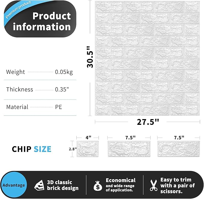 Art3d 11-Pack Durable Faux Brick Peel and Stick 3D Wall Panels, White | Coverage: 64 Sq. Ft, Waterproof, Oil-Proof, Easy to Wipe, Decorative, Ideal for Bedroom, Kitchen - Image 6