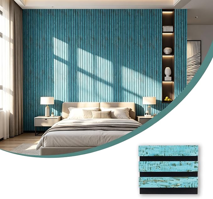 Wood Slat Acoustic Panels, 4.7"x5.9" 3D Wall Panel, Interior Wall Decor Noise Cancelling, 3D Fluted Sound Absorbing Panel for Office,Home,Theater,Studio (Turquoise Sample) - Image 2