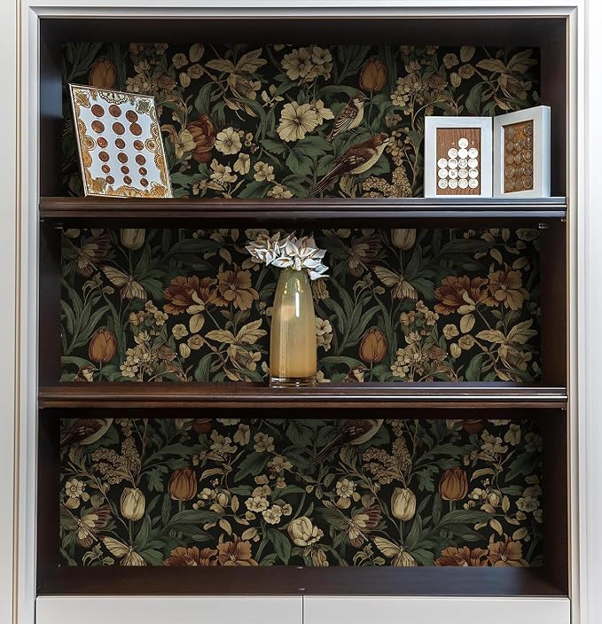 Erfoni Retro Floral and Bird Contact Paper Vintage Peel and Stick Wallpaper | 17.3" x197" Bedroom Decorative Self Adhesive Wallpaper Boho Floral Leaf Removable Wallpaper for Accent Wall Covering - Image 5