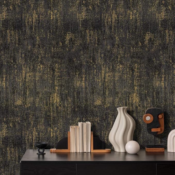 Arthome Black Gold Wallpaper Peel and Stick Contact Paper 17"x400" | Covers 47.2 sq ft.Self-adhesive,Removable,Waterproof & Oil-proof,Ideal for Full Accent Walls,Long Hallways,Bedroom - Image 3