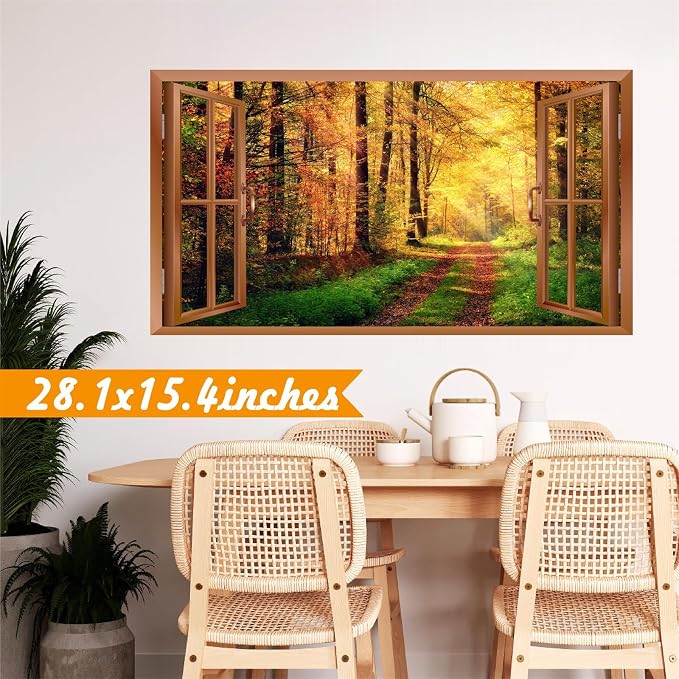 Autumn Forest Wall Stickers 3D Fake Windows Fall Wall Decals Peel and Stick | Removable Nature Trees Landscape Faux Window Stickers, Thanksgiving Day Art Murals, for Bedroom Living Room Office Decoration - Image 7