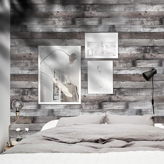 Vintage Wood Peel and Stick Wallpaper 17.3"×80" Grey/Black Rustic Wood Contact Paper Removable Wallpaper Realistic Faux Wood Wall Paper Self Adhesive Shiplap for Cabinet Shelf Wall - Image 7