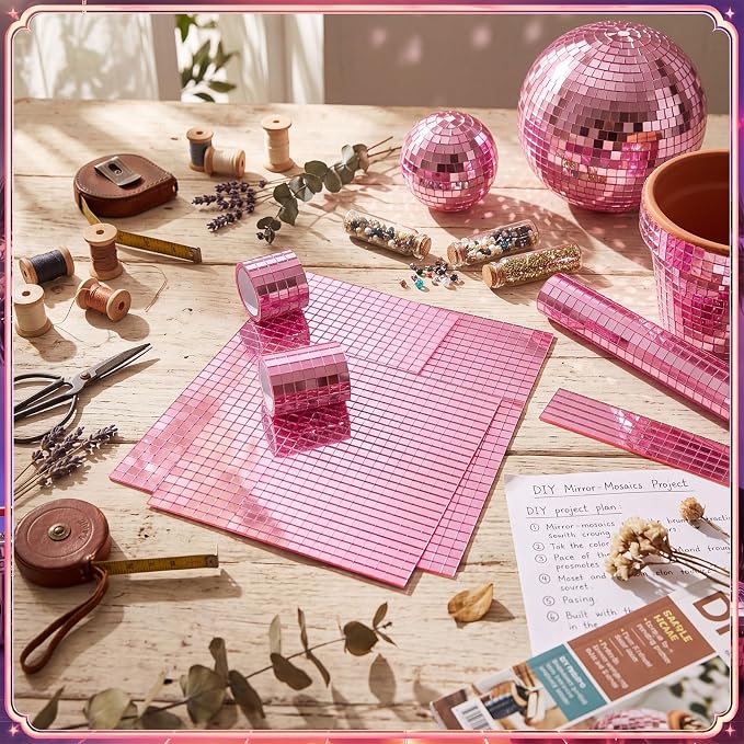 14400 Pieces Pink Disco Mirror Tile Self-Adhesive Mirrors Mosaic Tile - Image 2