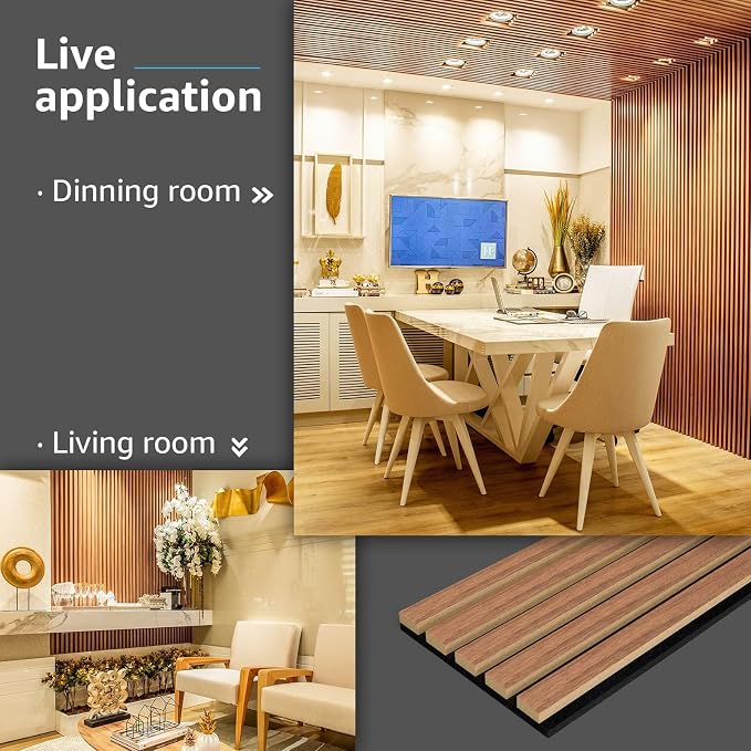 Art3d 6-Pack Soundproof Wood Slat Wall Panels, 94.5 x 7.9 Inch, Walnut | Wood Grain Finish, Effortless Setup, Sustainable, Long-Lasting, Noise Reduction, Easy Care, for Living Room, Bedroom, Office - Image 5