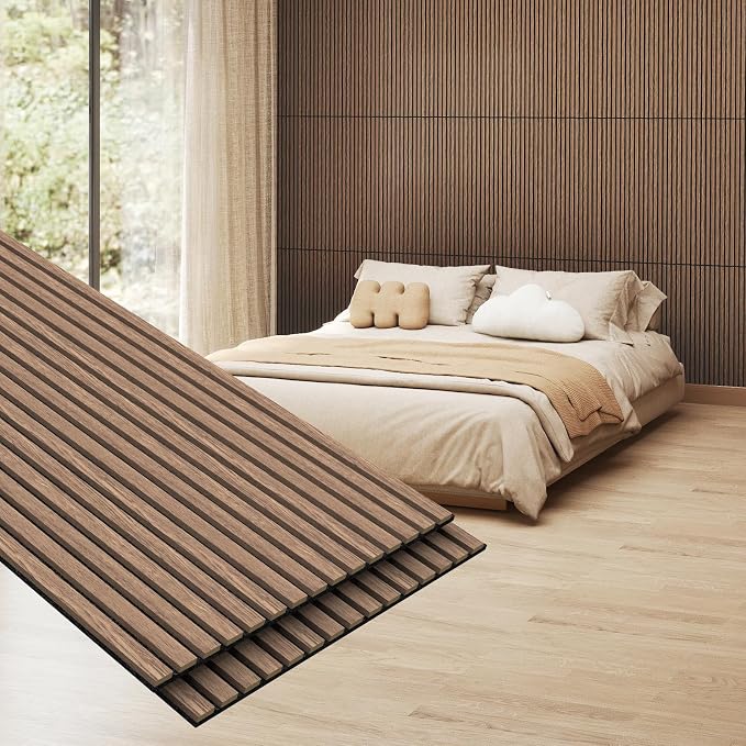 MISSDAY Wood Slat Acoustic Wall Panels, 2 Packs 47.2" x 23.6" Walnut Soundproof Panel For Interior Wall Decor Noise Absorbing-3D Textured Wooden Panel Sound-Absorbing for Home, Office, Studio by MISSDAY