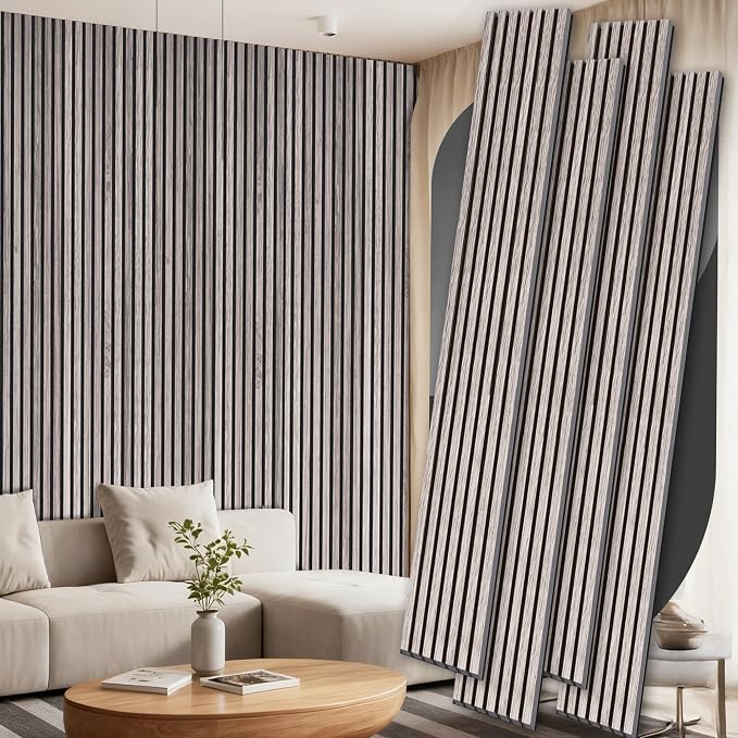 4 Pack Wood Panels for Wall, 106.3" × 11" Wood Slat Acoustic Panels for Wall, Soundproof Panels, 3D Fluted Panels for Interior Wall Decor (Grey) by Ritollo