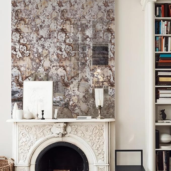 LiveInUrban Antique Foxed Paint Vintage Distress Chrome Reflective Wallpaper, Peel and Stick Overlap Contact Paper, Grung Peel and Stick Wall Mural for Home Decor, 15.19"x39.37" by LiveInUrban