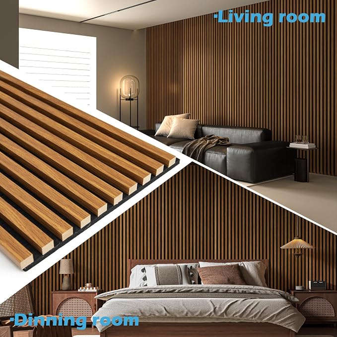 Art3d 108 x 12 Inch 3D Fluted Soundproof Wood Slat Wall Panel, 2-Pack, Teak | Reduce Noise, Durable, Sustainable, Moisture Resistant, Easy Mounting, Low Maintenance, Long Lasting, Home Decor, Office Use - Image 3