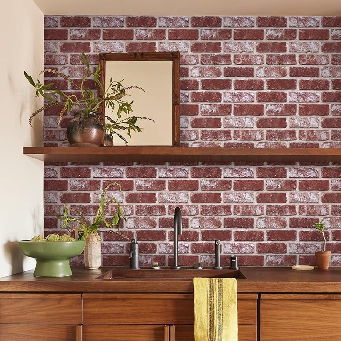 3D Faux Brick Wall Panels Peel and Stick, Designed for Quick DIY | Whitewash Red, 10 Pcs 11.8" x 11.8", Small Brick-Look, Light PVC Fake Brick Covering for Wall Renovation, Cover 9.7 sq ft - Image 2