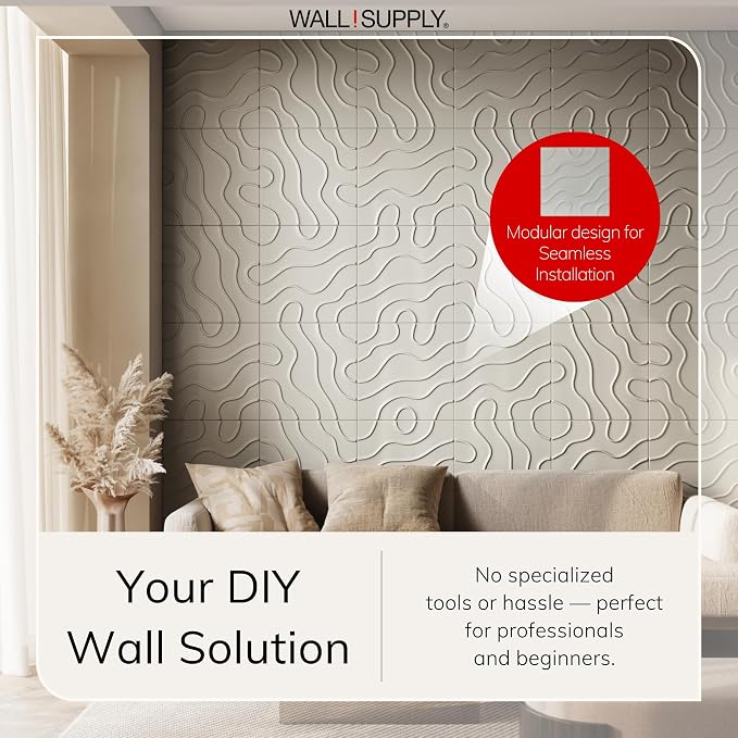 Wall!Supply 3D Flow Line Wall Panels, 12-Pack, Cashmere | Lightweight XPS Foam, Wallpaper Alternative, Easy DIY Installation, Covers 32.29 Sq Ft, for Living Room, Bedroom, Office - Image 2