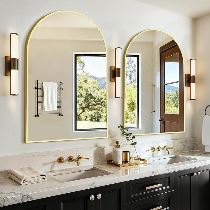 Arched Bathroom Vanity Mirror for Over Sink, 2 Pack 36”x24”, Gold by LawadaMirror