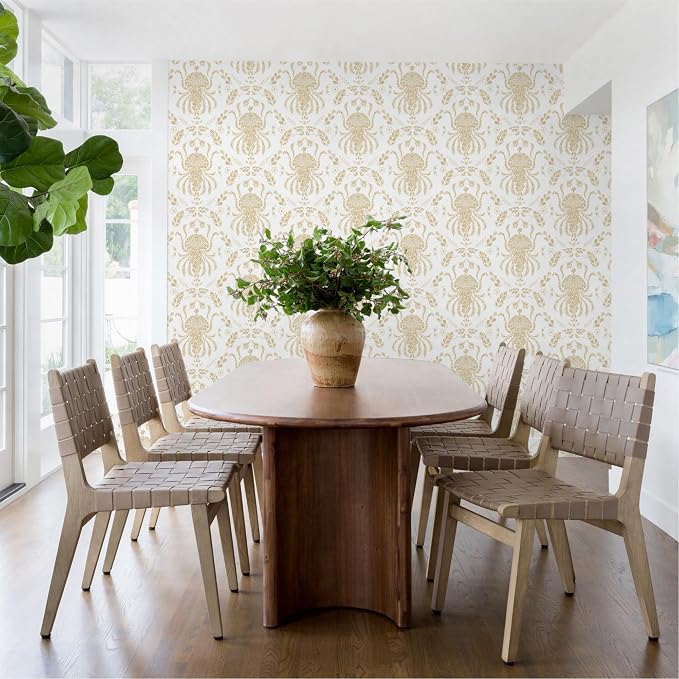 Dimoon Beige Peel and Stick Wallpaper Coastal Contact Paper Bathroom Ocean Wallpaper Boho Jellyfish Renter Friendly Waterproof for Cabinet Kitchen Bedroom Vinyl 17.3''x78.7'' - Image 5