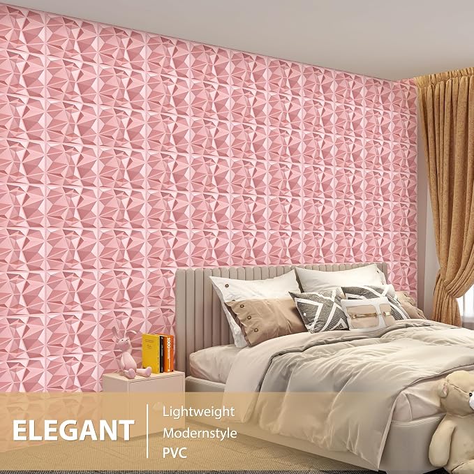 Heikki 30 Pack 3D Wall Panel for Interior Wall Décor, PVC Flower Textured Wall Panels for Living Room Bedroom Hotel Office, 11.8"x11.8", Double-Sided Tape (Pink-XLZ) - Image 5