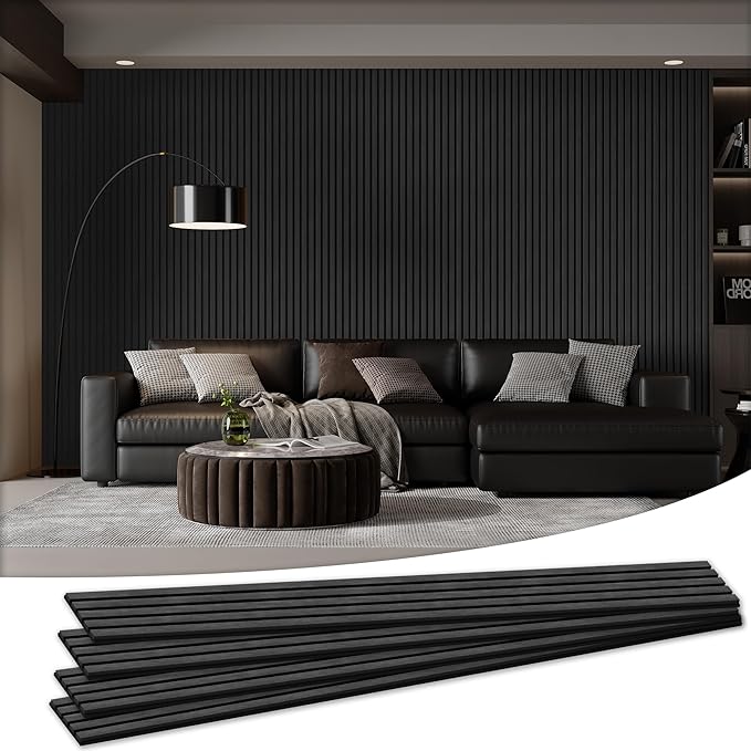4 Pack Wood Salt Acoustic Wall Panels 94" x 12.6" x 0.8", Dark Gray | 3D Fluted Soundproof Wooden Wall Panel, Sound-absorbing Wall Decor for Home Theater Studio Office Bedroom by LDB_BUILDING