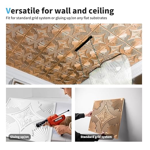 Art3d 12-Pack Waterproof 3D Drop Ceiling Tiles, 24 x 24 in, Bronze | PVC, Lightweight, No Sag and Breakage, Easy to Clean, Compatible with Grid System, Perfect for Basement, Kitchen - Image 7