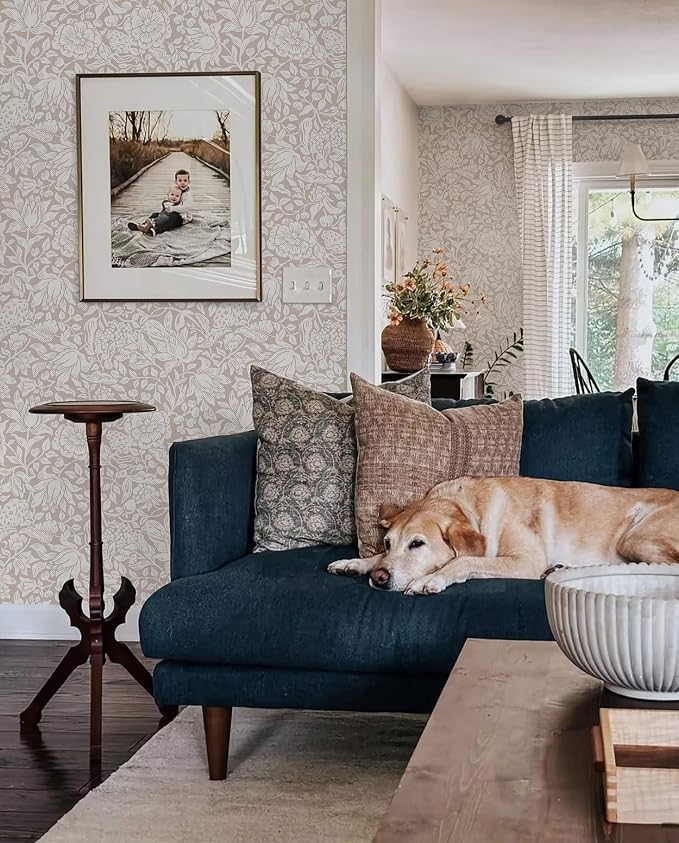Heroad Floral Peel and Stick Wallpaper Beige William Morris Contact Paper | Vintage Botanical Wall Paper for Bedroom,17.3''x196'',Cottage,Neutral,Removable Self Adhesive Vinyl Roll for Laundry,Nursery - Image 3