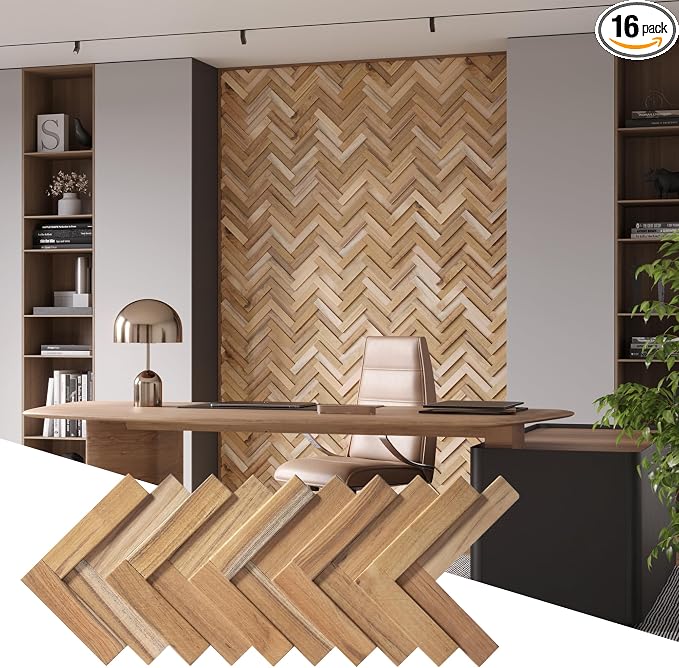 Wall!Supply 3D Wall Panels – Reclaimed Herringbone Asian Teak Wood – Home Decor Wallpaper Alternative for Living Room, Bedroom & Office – Easy DIY Installation – 16 Pack, Covers 11.63 Sq Ft | Real Reclaimed Asian Teak, Wallpaper Alternative, Easy DIY I... by WallSupply
