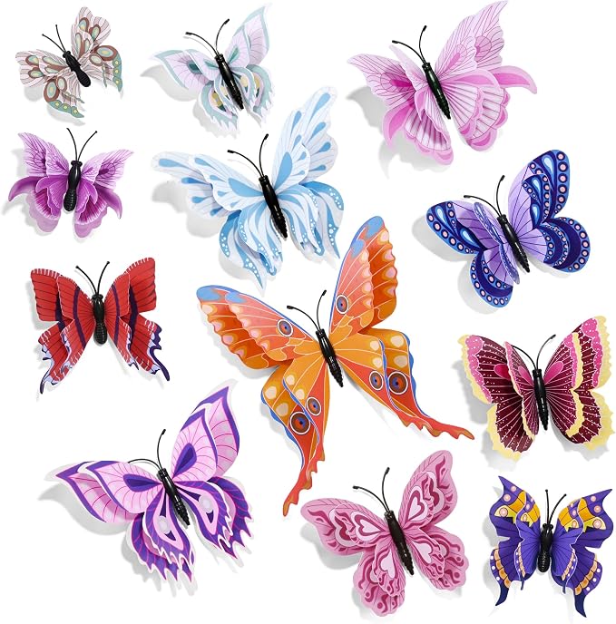 SAOROPEB 3D Butterfly Wall Decor, 24 Pcs Boho Butterfly Decorations | Double Layer for Party Decorations Locker Decor Refrigerator Decal, Reusable by SAOROPEB