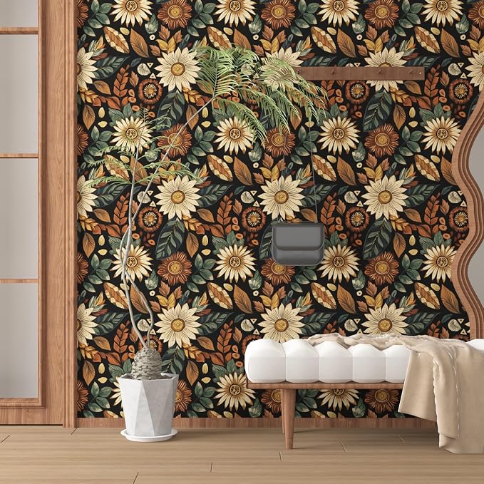 Laatse Boho Wallpaper Peel and Stick 17.5"x118", Black Brown Contact Paper | Self Adhesive/Removable/Waterproof/Thick Vinyl Wall Paper for Bathroom Bedroom Shelf Cabinet Drawer,Prepasted,Easy Peel - Image 2
