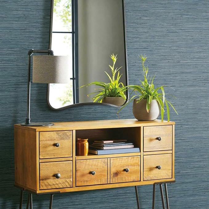 RoomMates RMK11314WP Blue Faux Grasscloth Non-Textured Peel and Stick Wallpaper, 20.5 inches x 16.5 feet - Image 3