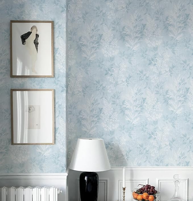 Safiyya Blue Peel and Stick Wallpaper Vintage Botanical Contact Paper Renter Friendly Floral Wallpaper 78.7''x17.3''Removable Wall Paper Self-Adhesive for Bathroom Waterproof Vinyl Rolls - Image 3