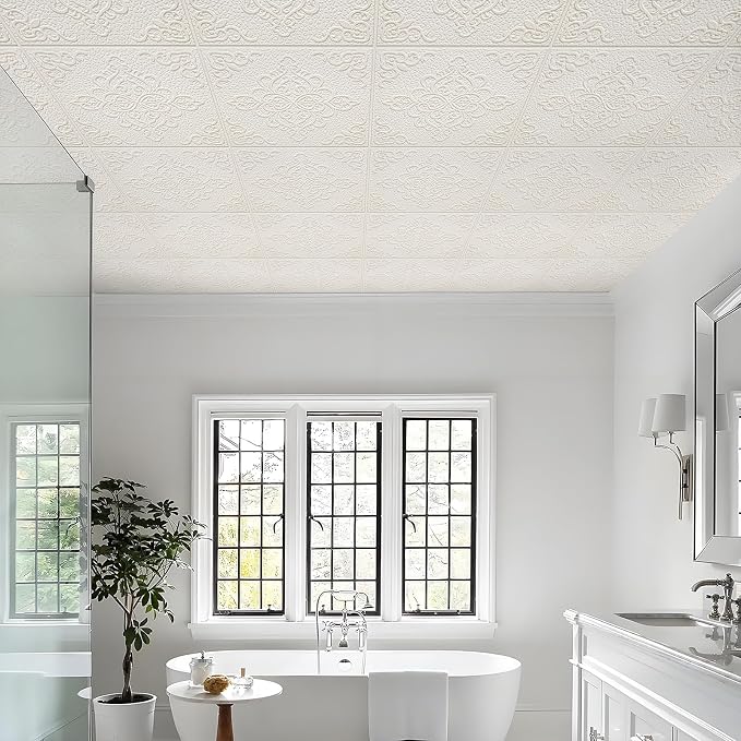 Peel and Stick Ceiling Tiles, Ceiling Tiles Foam 16 Pcs 3D Wall Panels | Covered 21 Sq.Ft, Easy to Install and Cut for Ceil & Interior Wall Decor, Symmetra Bloom Pattern (13.8 x 13.8 inch) - Image 7