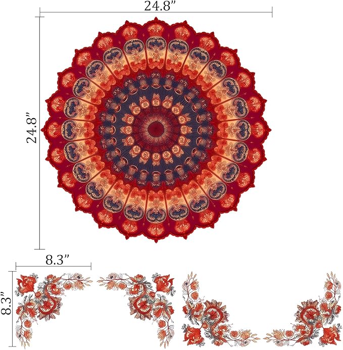 Vintage Boho Red Mandala Wall Decals, Floral Flowers Wall Stickers | Flowers bohemia‌ indian symmetric peel and stick wall decor, removable vinyl wall art mural for bedroom living room classroom - Image 2