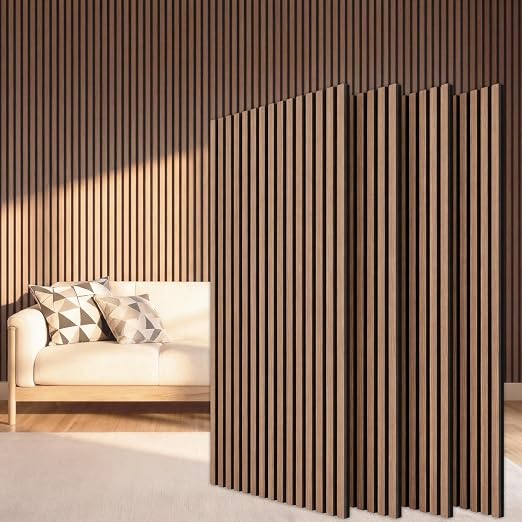 TONOR Wood Slatwall Panels, 4 Pack 47.2" x 23.6"/ 120 x60cm(31ft²) Acoustic Wall Panels, Wood Slat Acoustic Panels for Noise Cancelling and Home Decor, Living Room, Bedroom, Office, Room Decor, Walnut by TONOR