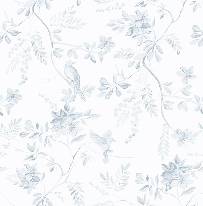 Dimoon 17.3''x197'' Boho Peel and Stick Wallpaper Floral Brid Modern Contact Paper Soft Dusty Blue Retro Wallpaper Removable Renter Friendly Waterproof Embossed Kitchen Bedroom Bathroom Decor Vinyl by DIYYOURMOON