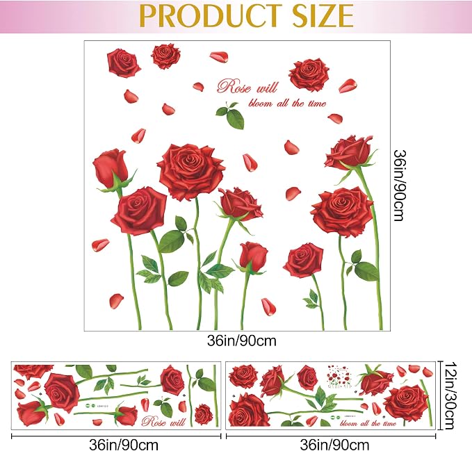 LiveGallery Beautiful Lovely Rose Flowers Wall Decals Removable DIY Butterfly Flower Vines Art Decor Wall Stickers Murals for Living Room TV Background Kids Gilrs Rooms Bedroom Decoration (Red) - Image 7