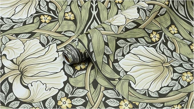 HAOKHOME Peel and Stick Wallpaper William Morris Style Botanical Vintage | Sage Green Textured Wall Paper Renter Friendly Removable Yellow Floral Cabinet Drawer Decor Retro Contact Paper 17.3in x6.6ft - Image 8