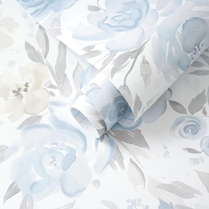Ismoon Blue Floral Peel Stick Wallpaper Boho Watercolor Stick on Wall Paper | 17.3x78.7in Light Blue Contact Paper Removable Self Adhesive Vinyl Wallpaper for Bedroom Accent Wall Cabinet Decor - Image 9