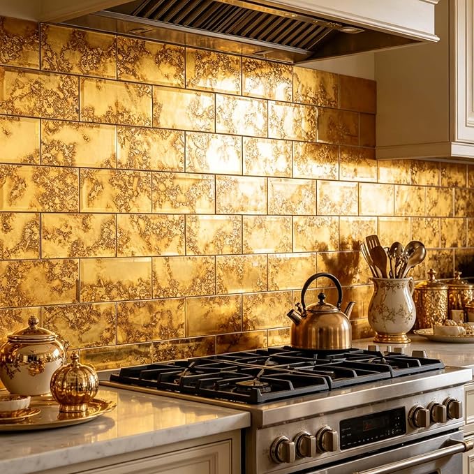 Peel and Stick Gold Dark Antique Mirror Subway Tile 3 x 6 Inch Beveled Mirror Tiles for Kitchen Backsplash Bathroom Wall Pack of 40 Pieces - Image 2