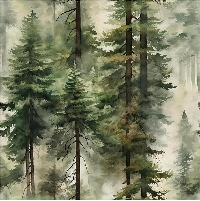HAOKHOME Forest Wallpaper Peel and Stick Tree Green Woodland 17.3in x32.8ft | Stickly Mural Textured Removable Wall Paper Modern Landscape Mountain Botanical Waterproof for Bathroom Bedroom Contact Paper by HAOKHOME