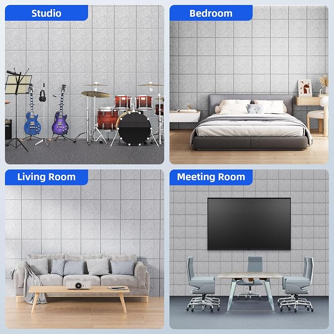 20 Pack Acoustic Panels with Self Adhesive Sound Proof Foam Panels for Wall | 12" X 12" X 0.4" High Density Soundproof Wall Panels, Brick Sound Absorbing Panels for Home Studio Office Decor - Gray - Image 6