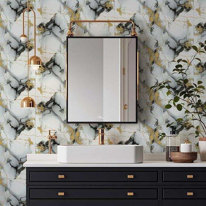 Peel and Stick Tile Shower Waterproof Marble Tiles Wall Panels, 11.8"x11.8" Self-Adhesive Backsplash Tile, 20 Pack - Image 4