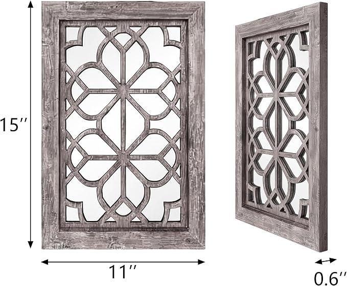 Set of 2 11x15 Inch Rectangular Shatterproof Brown Decorative Wall Mirrors, Boho Farmhouse Rustic Vintage Accent Mirrors for Living Room Bedroom Entryway & Home Decor - Image 2