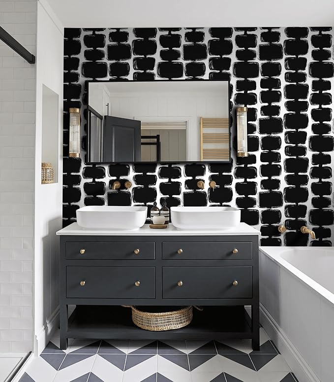 Safiyya Peel and Stick Wallpaper Black and White Contact Paper Mid Century Modern Abstract Geometric Wall Paper Self Adhesive Removable Wallpaper for Bathroom and Bedroom Vinyl 17.3"x78.7" - Image 5