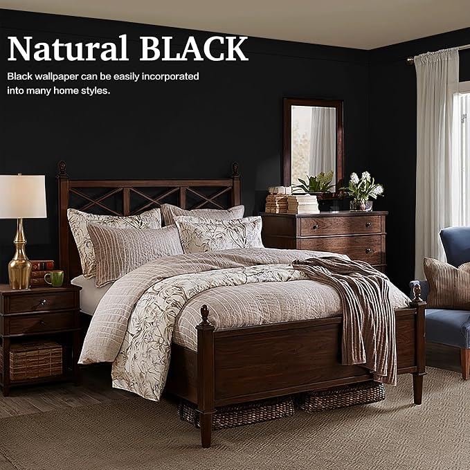 Dimoon 78.7''x17.7'' Black Peel and Stick Wallpaper Contact Paper Modern Self Adhesive Wall Paper Removable Renter Friendly Textured Solid Color Shelf Cabinet Vinyl Roll (78.7''x17.7'',Black) - Image 6