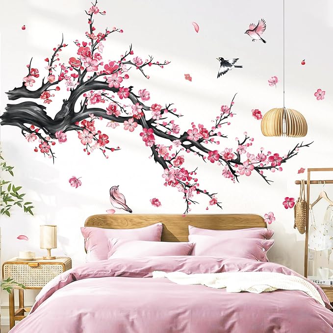 decalmile Pink Flower Branch Blossom Floral Tree Wall Decals Stickers by decalmile