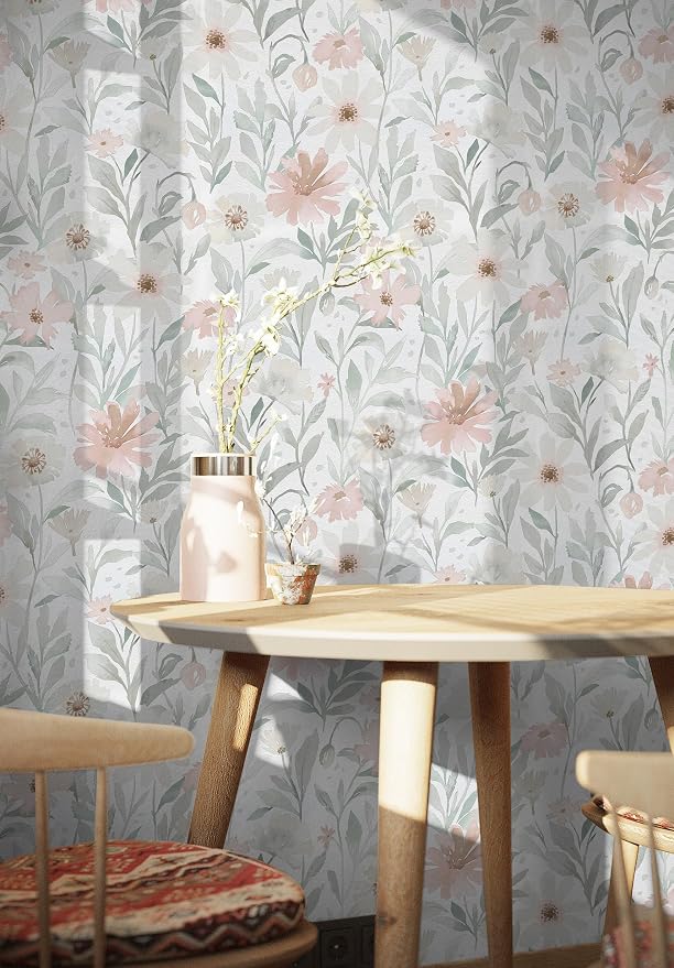 CiCiwind 17.3" × 197" Pink Floral Wallpaper for Bedroom Bathroom Wall Paper Waterproof Removable Self Adhesive Green Leaves Peel and Stick Farm Contact Paper Eco-Friendly Papel Tapiz para Pared - Image 7