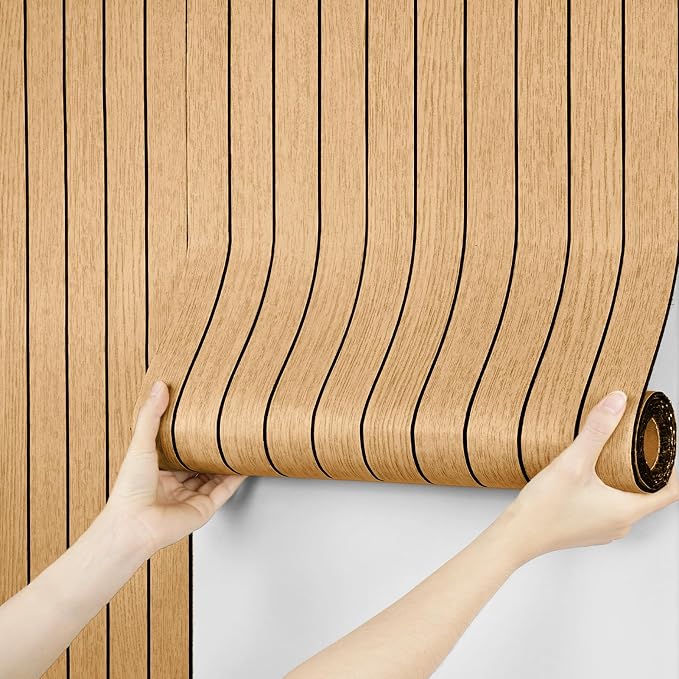 Brown Peel and Stick Wood Panels 3D Faux Wood Slat Wall Paneling | Removable Self Adhesive Wooden Slat Panel Wallpaper for Bedroom TV Background Cabinets PVC Plank Stick on Walls 11.8" x 118" - Image 6