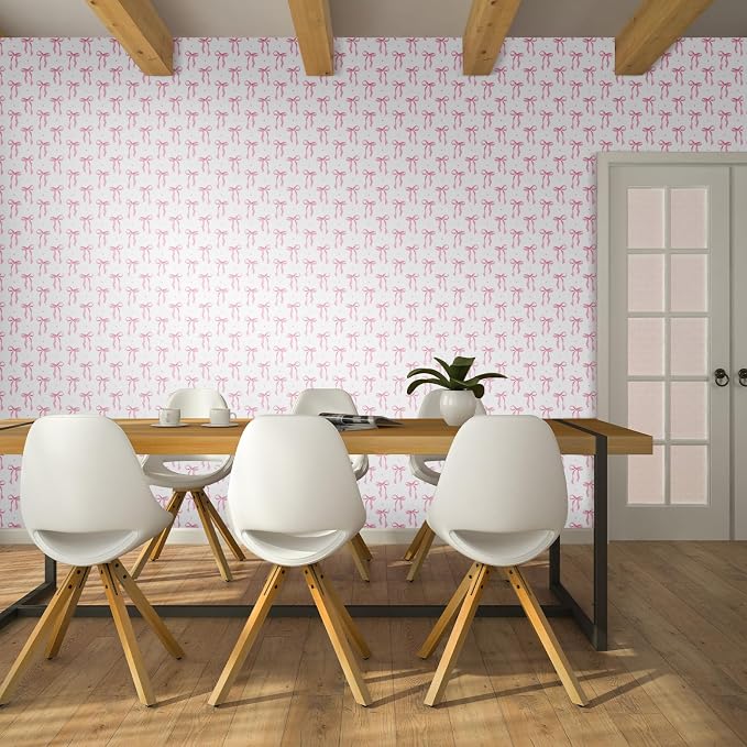 Drydiet Pink Bow Wallpaper Peel and Stick Contact Paper 15.8 x 118.1 | Self Adhesive, Pink Bow Coquette Design, Easy Apply Remove, Wall Sticker for Home Locker Dorm Classroom Living Room Decor - Image 4