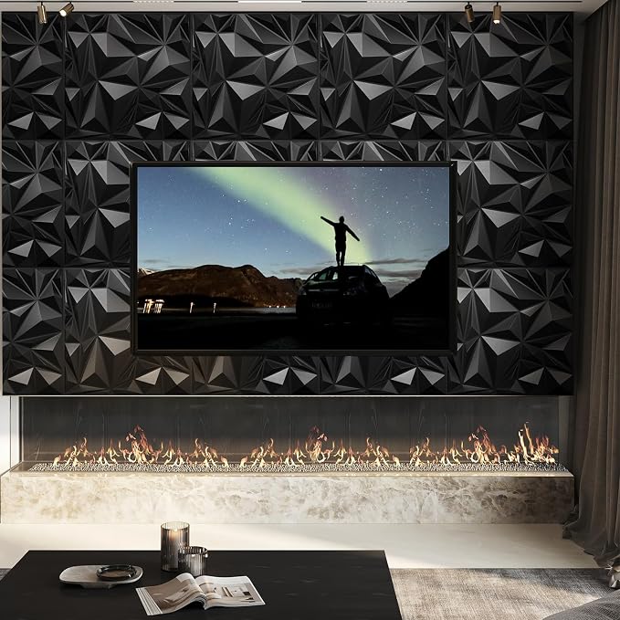STICKGOO 3D Wall Panels, Black Diamond Design, 12 Pack, 19.7''x19.7'' | Accent Wall Panels for Interior Wall Decor, Living Room Lobby Bedroom TV Backdrop, Cover 32.4 Sq.Ft - Image 3