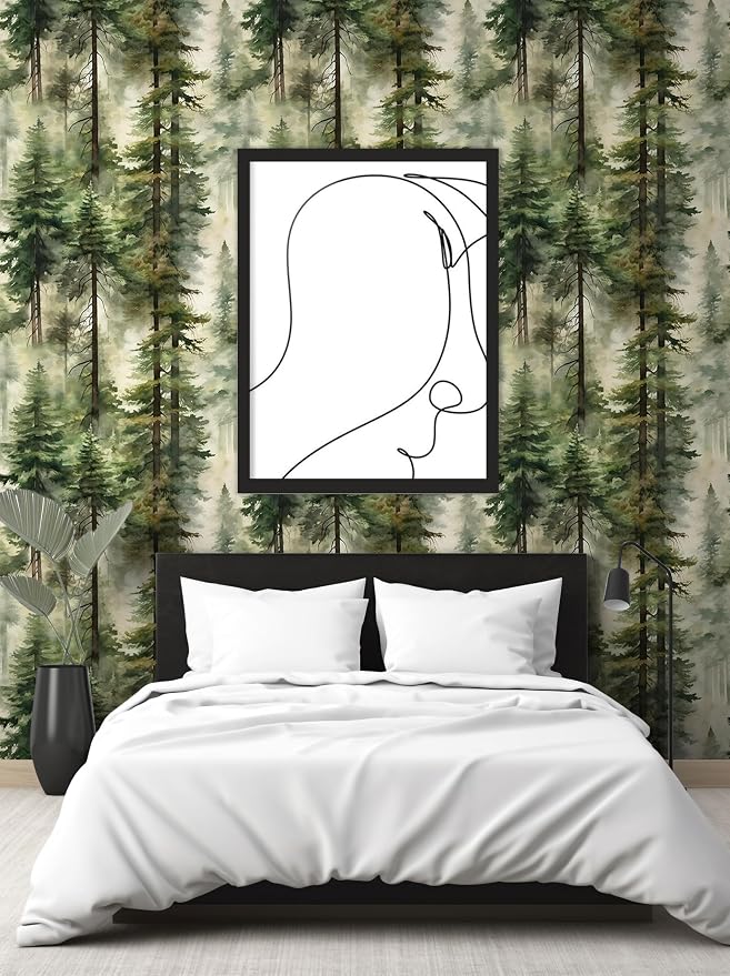 HAOKHOME Forest Peel and Stick Wallpaper Tree Green Mural Woodland Nature | Textured Removable Wall Paper Modern Waterproof Landscape Mountain Botanical Bathroom Bedroom Contact Paper 17.3in x 9.8ft - Image 2